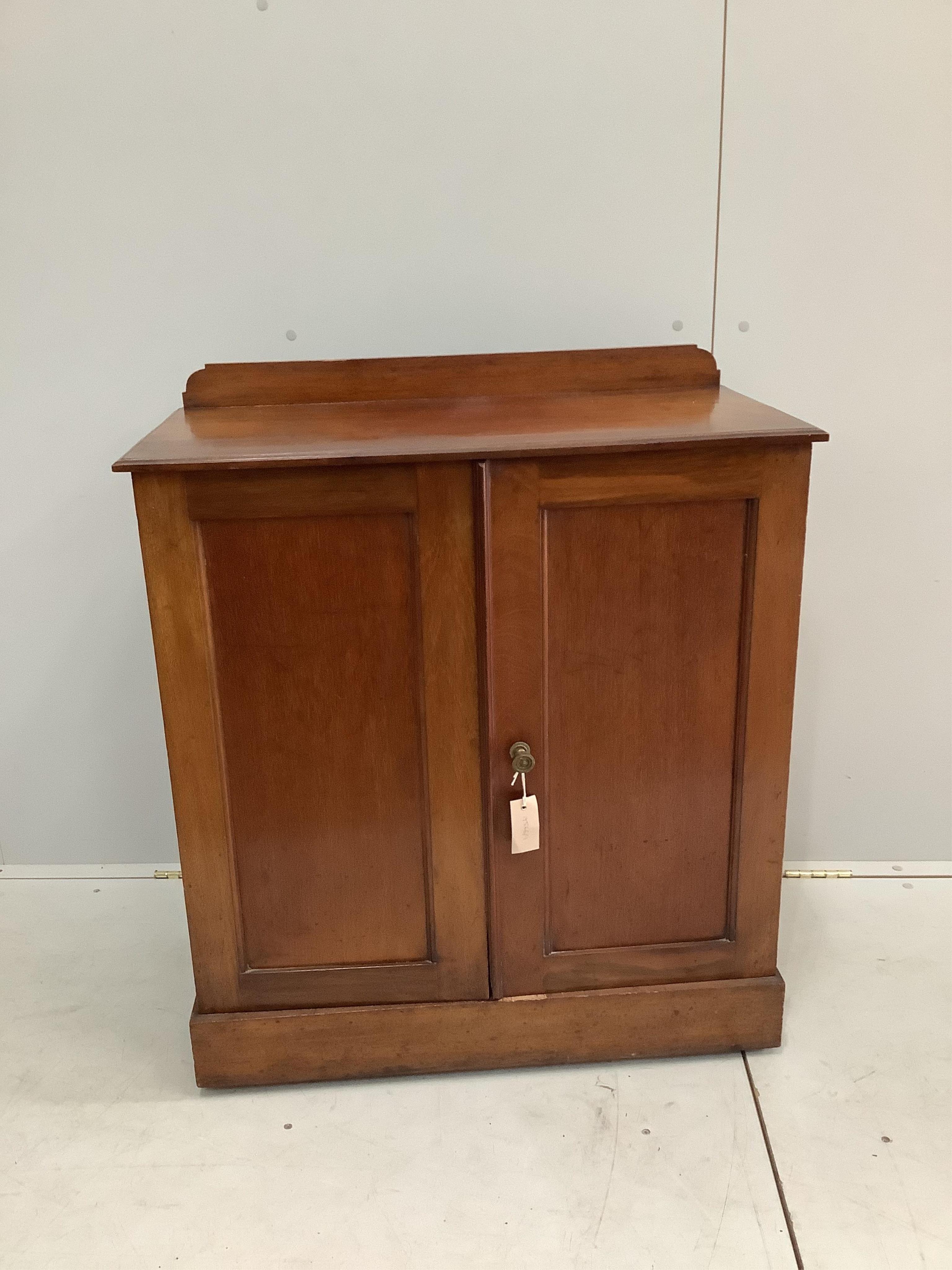An Edwardian mahogany press cupboard, width 76cm, depth 40cm, height 88cm. Condition - fair